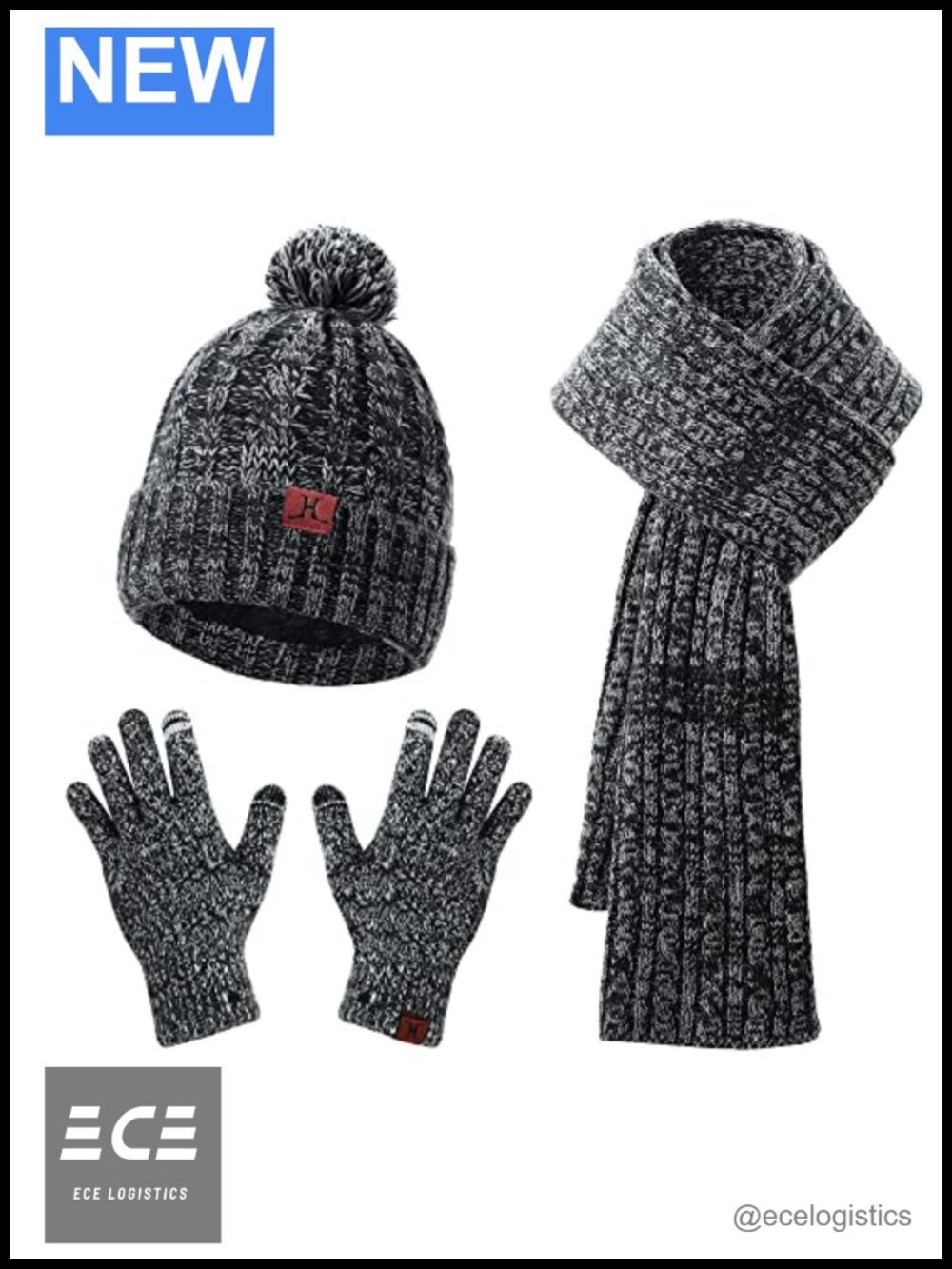 Women's Winter Knit Beanie Scarf and Touchscreen Gloves Set Acrylic Fleece Lined